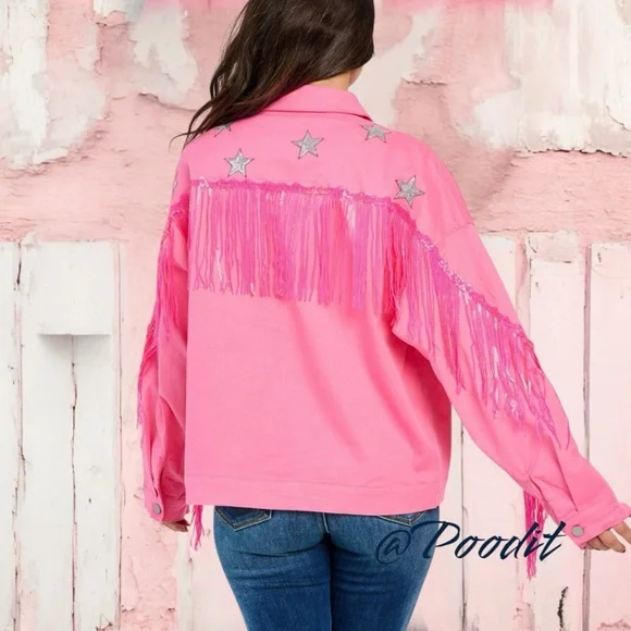 FANTASTIC FAWN pink fringe jacket S M L - Picture 5 of 12
